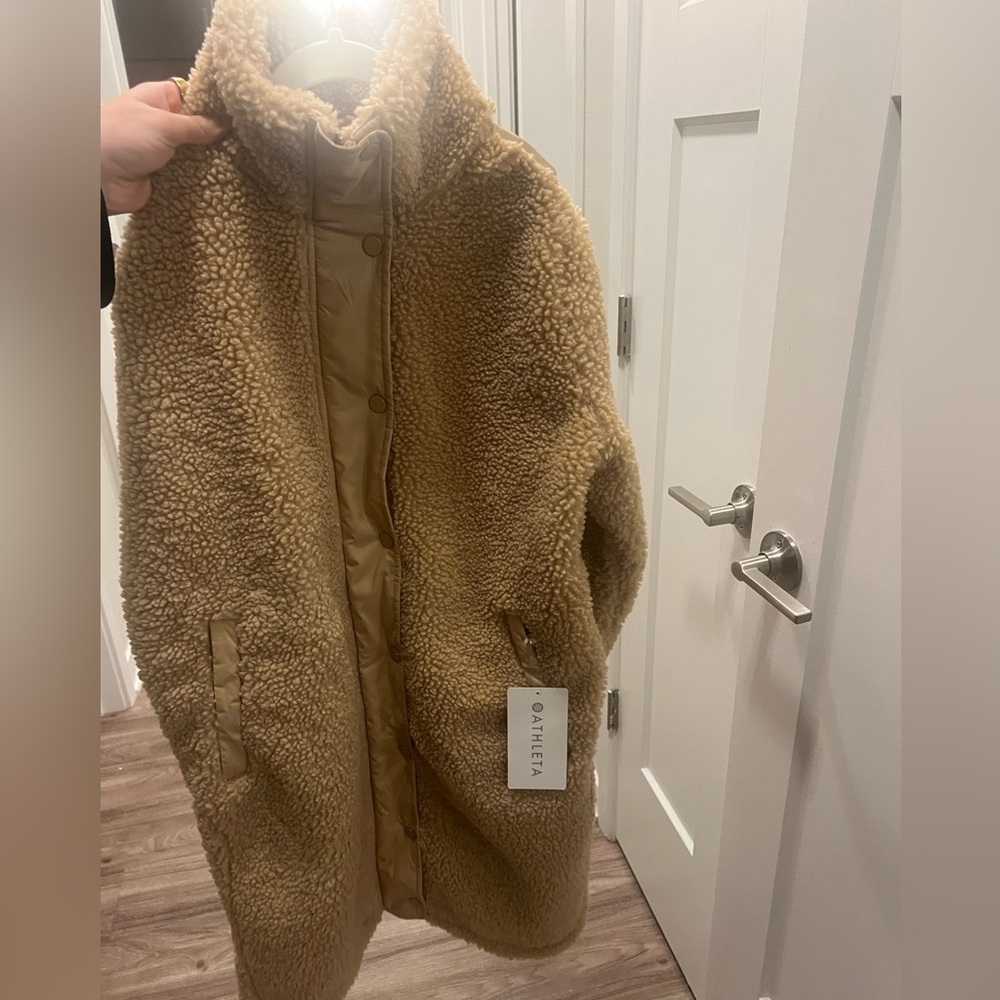 Athleta Fleece Hybrid Coat in Tan